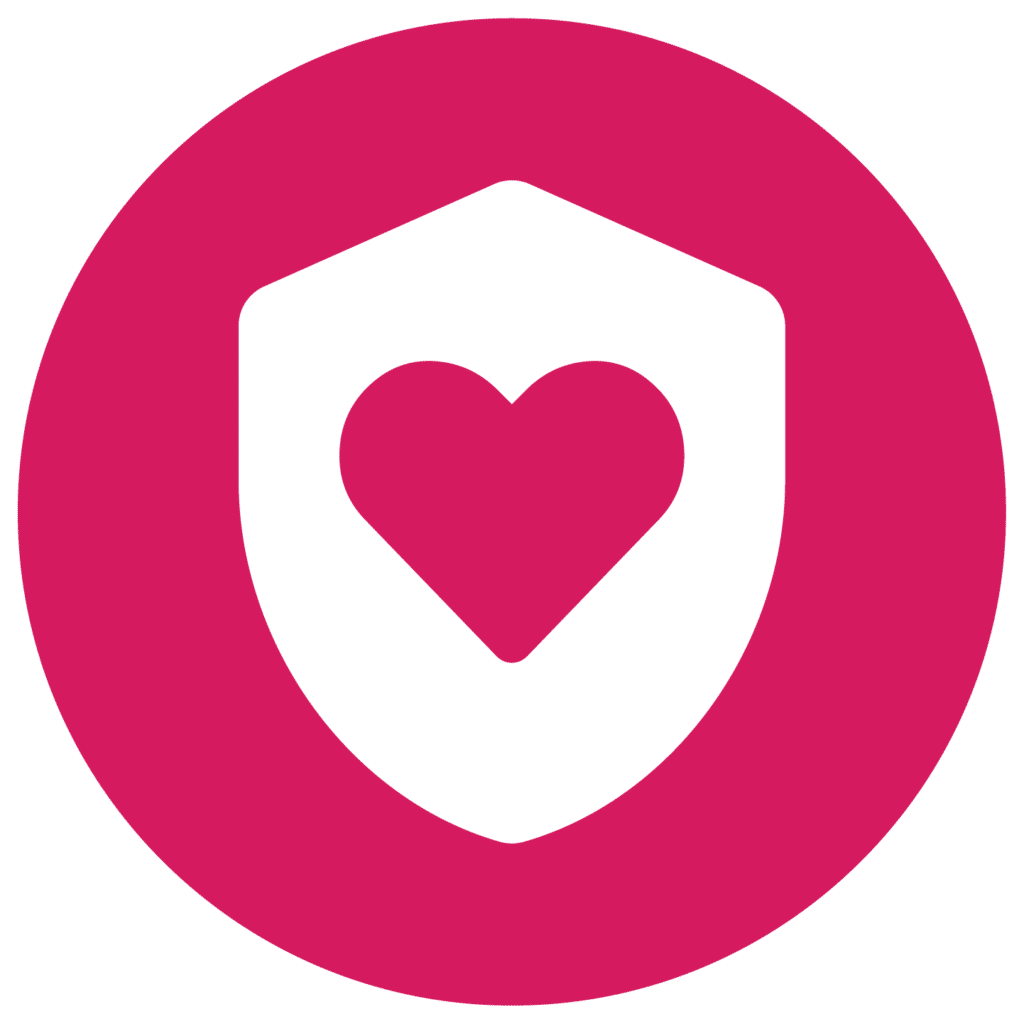 Logotipo de seguridad y bienestar con escudo y corazón